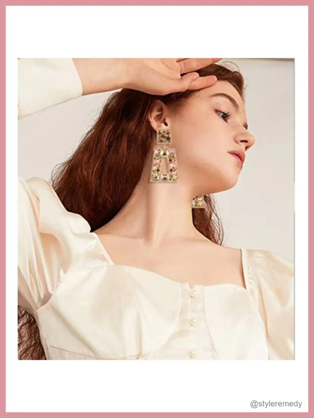 Rhinestone Rectangle Statement Drop Dangle Earrings Geometric Crystal Chunky